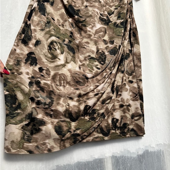 Connected Apparel Elegant Dress Faux Wrap Blurred Camo Print Knee Length - Picture 7 of 16